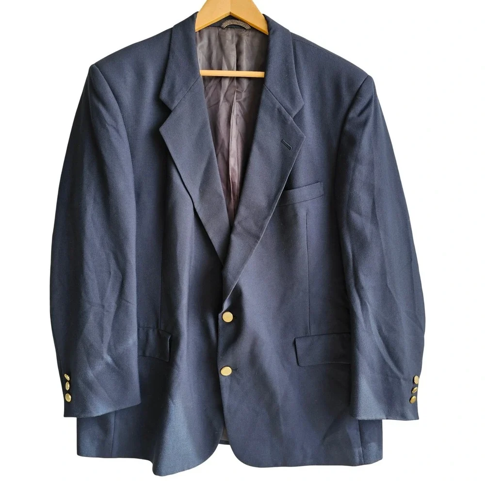 Vintage Christian Dior Monsieur Navy Sports Coat Blazer Gold Button‎ Mens 46R*